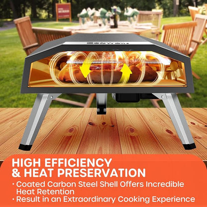 ECOWELL 16 Inch Gas Pizza Oven Outdoor Propane, Large Portable Pizza Ovens | with Pizza Stone, Stainless Steel Outdoor Pizza Oven, for Backyard Party, Camping, Fast 10 Min Preheating, 27300 BTU