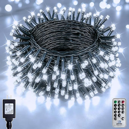 66FT 200 LED White Fairy Lights, Dark Green Wire 8 Modes Timer, IP44 Waterproof Outdoor Indoor String Lights for Patio Garden Backyard Bedroom Classroom Weeding Christmas Decor
