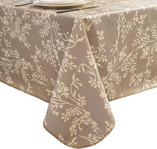 LIBERECOO Vinyl Tablecloth with Flannel Backing –Indigo Botanical Charm, Waterproof, Wipeable, Durable Table Cover – 4 Colors