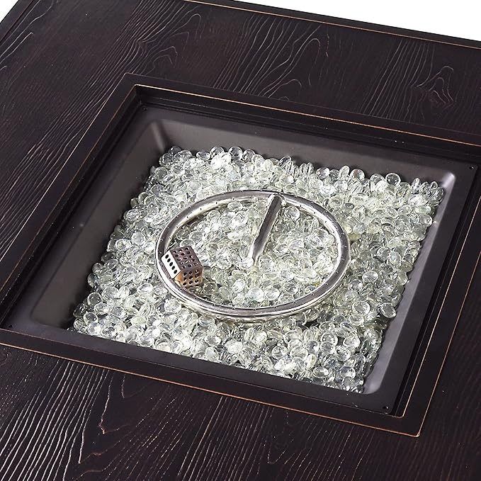 Oakland Living Square 42 in. x 42 in. Aluminum Propane Fire Pit Table with Glass Beads, Two Covers, Lid, 57,000 BTUs in Copper Finish, Black