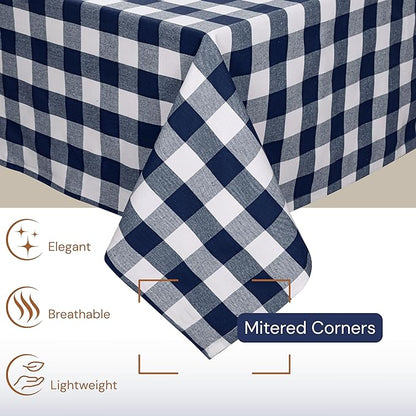 Buffalo Plaid Check 52"x70" Tablecloth 100% Cotton Washable Rustic Rectangle Table Cover Decorative for Gifts, Dining, BBQ, Buffet Parties & Camping - Navy
