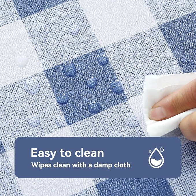 Romanstile Gingham Rectangle Plastic Tablecloth, 100% Waterproof Checkered PVC Table Cloth, Heavy Duty Vinyl Table Cover for Dining, Camping, Picnic, Outdoor - 54 x 78 Inch, Light Blue and White