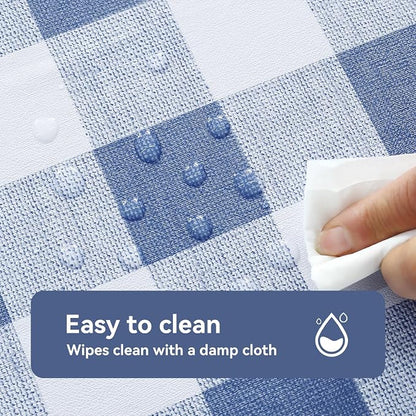 Romanstile Gingham Rectangle Plastic Tablecloth, 100% Waterproof Checkered PVC Table Cloth, Heavy Duty Vinyl Table Cover for Dining, Camping, Picnic, Outdoor - 54 x 78 Inch, Light Blue and White