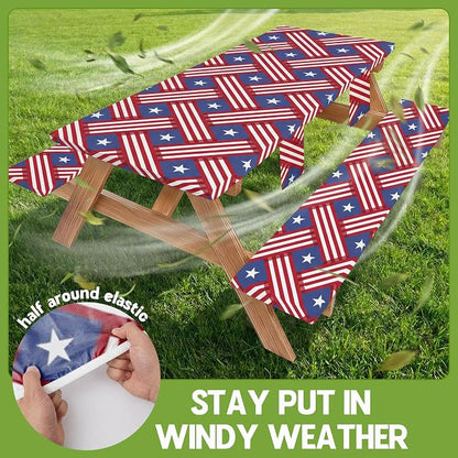 Picnic Table Cover with Bench Covers Tablecloth Fitted Table Cloth Camping Essentials Supplies Rv Travel Gear Must Haves Accessories Outdoor Road Trip Necessities Stuff Gadgets Camper Gadgets Items