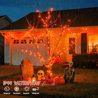 JMEXSUSS 200 LED Orange Halloween Lights Outdoor, 66ft String Light Plug in | Connectable, 8 Modes, Outdoor Indoor Use, Halloween Lights for Tree Bedroom Porch Garden Fence Patio Fall Halloween Decor