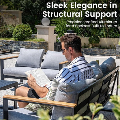 Sundale Outdoor Aluminum Patio Furniture, 3-seat All-Weather Outdoor Couch with 6" Olefin Cushion & Wide Armrest, Outside Sofa Seating for Garden Deck Porch (Grey)
