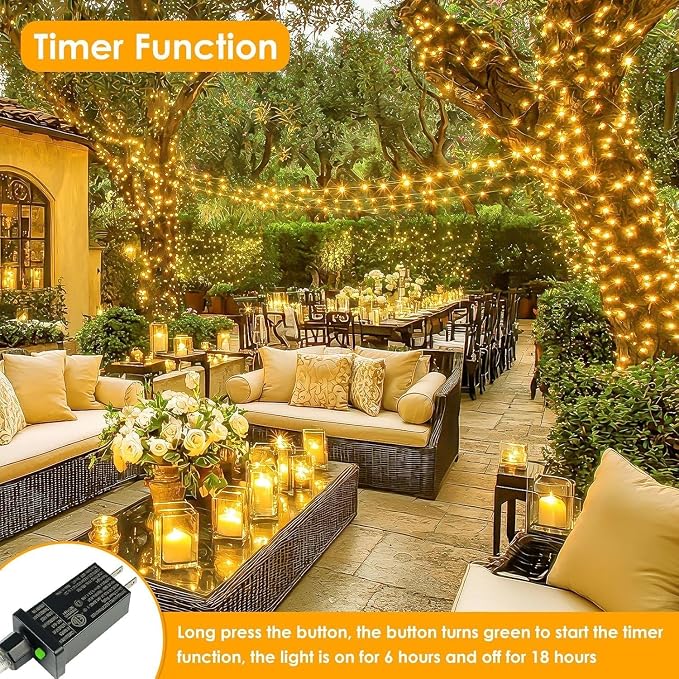 66FT 200 LED Fairy Lights with Remote, Plug in Twinkle Light Outdoor Indoor | 8 Modes, Timer, Dimmable, Memory Function, Waterproof Warm White String Lights for Bedroom Garden Party Christmas Decor