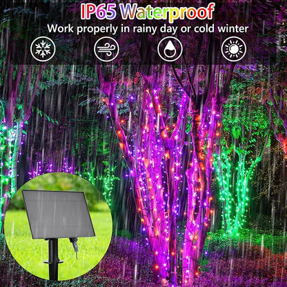 80Ft Solar String Lights for Outside Color Changing LED Christmas Lights | Waterproof 18 Colors 200 LEDs Solar Powered & USB with Remote, RGB Outdoor Fairy Light for Yard Tree Fence Halloween Decor