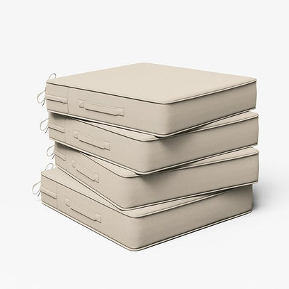 Outdoor Chair Cushion 24 x 24 x 5 Inches Patio Furniture Outdoor Waterproof Seat Cushion, Patio Chair Cushion with Handles and Ties, Square Dining Chair Cushion Set of 4, Cream