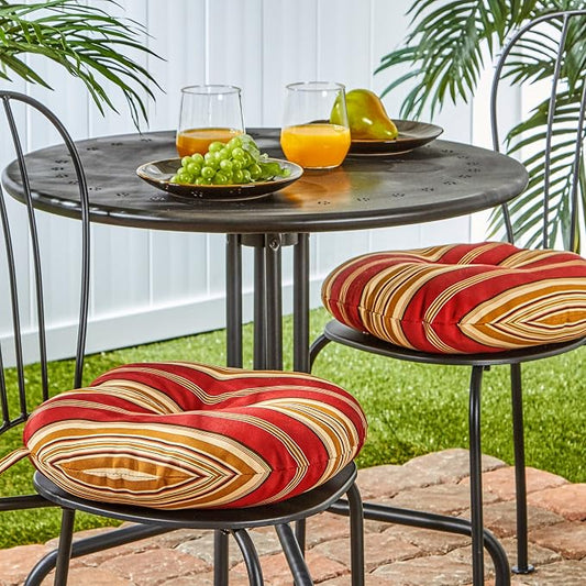 Greendale Home Fashions Tuscan Stripe Outdoor 15-inch Bistro Seat Cushion, Set of 2