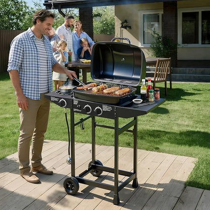 Outdoor Gas Grill with 6 Burners & Side Burner 59000 BTU Stainless Steel BBQ Grill Enamel-Coated Grates Side Tables for Backyard Patio Cooking Charcoal Grills & Smokers,A1
