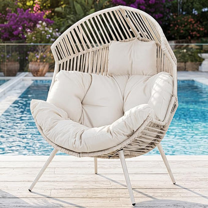 Shintenchi Egg Chair Outdoor with Cushion,Oversized Lounge Chairs, White | Patio Chair,PE Rattan,Egg Seat for Indoor Outdoor Living Room Bedroom Outside Patio Backyard Balcony
