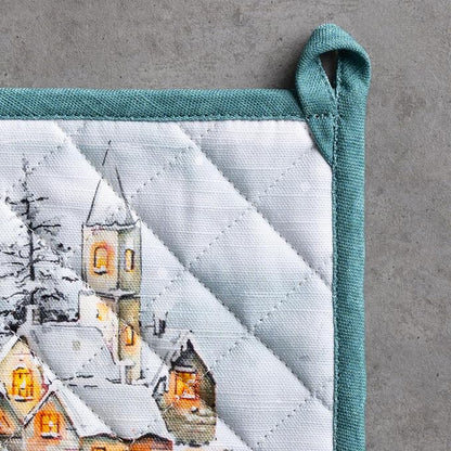 Maison d' Hermine Pot Holders 100% Cotton Potholders (8" x 8", Pack of 2) | Heat Resistant Hot Pads with Loop BBQ Cooking Baking Hotel Kitchen Handling Hot Pans Thanksgiving Christmas - Neige de Noel