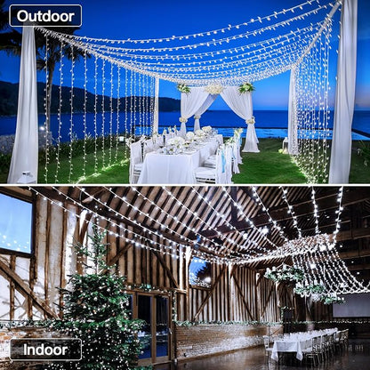 196FT 600 LED Christmas Lights Outdoor Waterproof, Timer & Memory Function, 8 Modes Cool White String Lights Plug in Twinkle Lights for Xmas Tree Holiday Garden Indoor Party Decor
