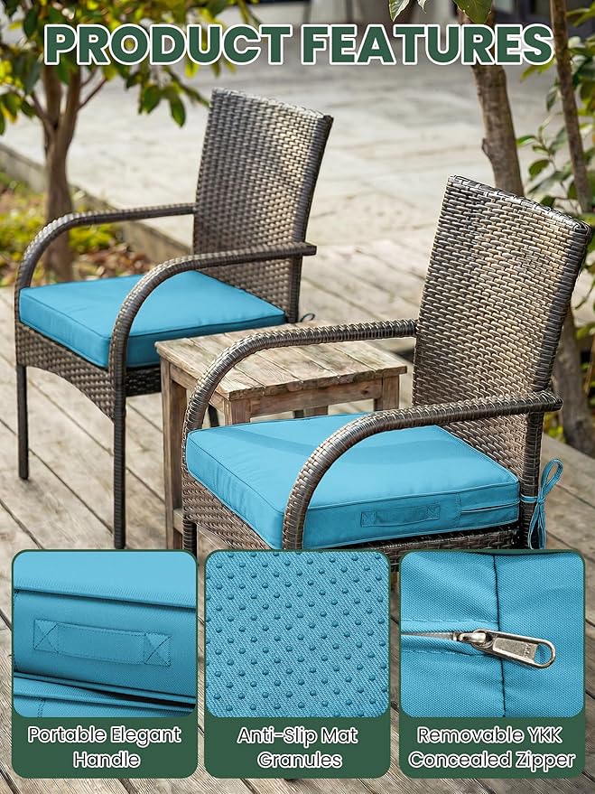 Outdoor Chair Cushion 17 x 16 x 3 Inches Patio Furniture Outdoor Waterproof Seat Cushion, Patio Chair Cushion with Handles and Ties, Square Dining Chair Cushion Set of 2, Lake Blue