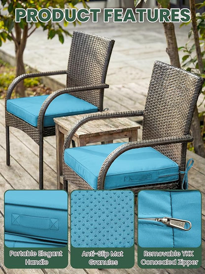Outdoor Chair Cushion 17 x 16 x 3 Inches Patio Furniture Outdoor Waterproof Seat Cushion, Patio Chair Cushion with Handles and Ties, Square Dining Chair Cushion Set of 2, Lake Blue