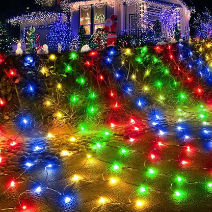 Pooqla Colorful Net Lights, 15x 5ft Christmas Lights Outdoor Green Wire | 300 LED Large Net Mesh Lights Plug in, 8 Modes Waterproof Connectable Multicolor Bushes Lights for Christmas Hedge Yard Decor