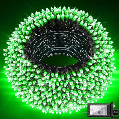 Christmas Tree String Lights Green Wire 75FT 300 LED Green | Dimmable, 12 Light Styles, Memory Timer, Waterproof, 29V Safe Low Voltage, Diamond-Faceted LED, Energy Efficiency