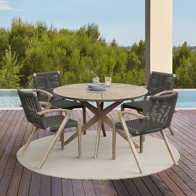 Armen Living Sachi and Nabila Outdoor 5 Piece Light Eucalyptus and Concrete Dining Set