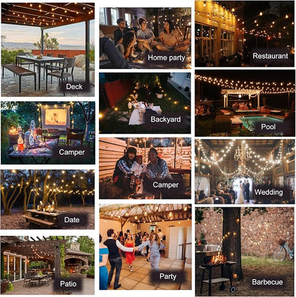 White Outdoor String Lights Waterproof 100FT Patio Lights for Wedding Yard | 100FT Connectable White Outside Lighting,52 Plastic Dimmable Edison Bulb for Backyard Bistro Porch Garden Gazebo Balcony Deck