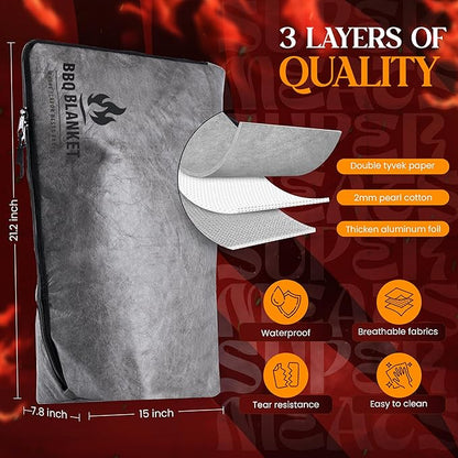 Portable Insulated BBQ Blanket for Resting Meat with Wide Mouth & Zipper – Multi-Layer Leakproof BBQ Resting Bag for Smoking, Grilling, Pulled Pork Shoulders, Steaks, Briskets, Beef, Turkey
