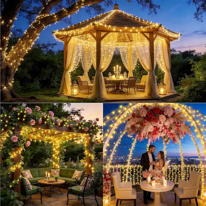 XURISEN 403FT 1000 LED Christmas Lights Outdoor Green Wire String Lights 8 Modes with Timer Memory Waterproof Fairy Lights Plug in for Xmas Tree Wedding Yard Party Holiday Decorations(Warm White)