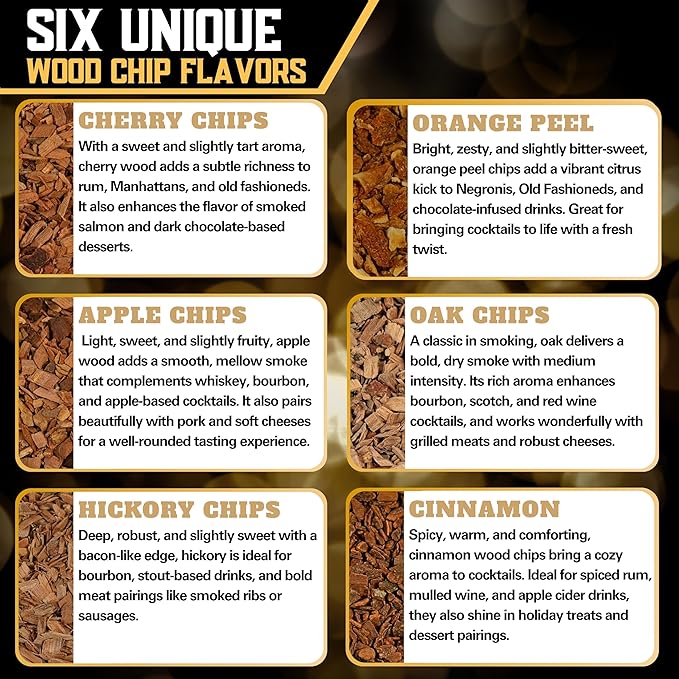 G&J's Finest Whiskey Smoker Kit with 3-Flame Torch, 2 Glasses, 2 Ice Molds & 6 Wood Chip Flavors – Smoked Bourbon|Old Fashioneds Drink Cocktails at Home, Butane Not Included (No Butane Incl.)