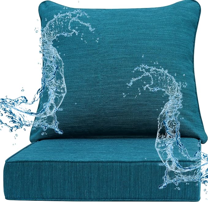 Deep Seat Patio Cushions Set 24 x 24 Inch,Olefin Fabric Outdoor Seat Cushion,Patio Furniture Cushions with Removable Cover,Rain-Proof and Fade Resistant Deep Seat Bottom & Back Cushion,1set