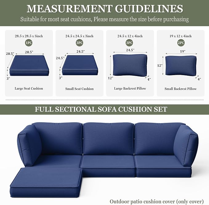 9 Pcs Outdoor Patio Cushions Covers Replacement Sets, Covers Only | 9 Pcs Patio Cushions Covers Replacement UV Resistant, Water Anti-Slip, Heavy-Duty Zippers for 5 Pcs Patio Furniture Set