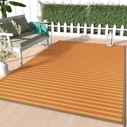GENIMO Outdoor Rug, Waterproof Plastic Rugs for Patio, 6'x9' Orange | Outside Larger Modern Carpet Mat for Porch Decor, Deck, Balcony, Camping, RV, Backyard, Picnic, Beach, Reversible, Foldable