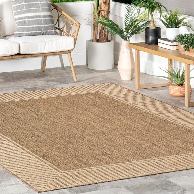 nuLOOM Asha Light Brown Bordered Indoor/Outdoor Runner Rug, 2' x 10'