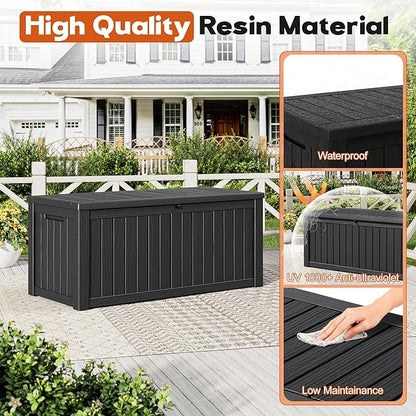 Outdoor Storage Deck Boxes Waterproof, Waterproof and UV Resistant Outdoor Storage Box Lockable Lid for Delivery Box, Indoor, Garden Tools, Pool Supplies, Patio (Black, 120 Gallon)