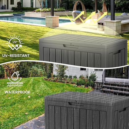 45 Gallon Outdoor Storage Box, Waterproof Resin Deck Box with Side Handles, Lockable Outdoor Bench for Indoor & Outdoor Use, Storage Bin for Patio Cushions, Garden Tools, Black