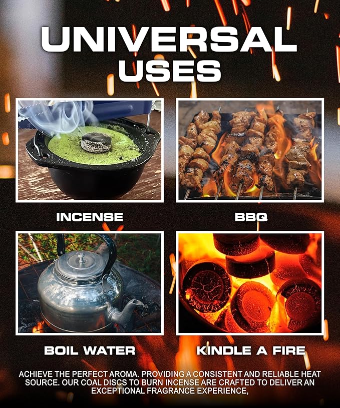 Hookah Coals Charcoal Tablets for Incense – Quick Light Coal Tablets – 33 mm Coal Rolls – Pack of 10 Coal Briquettes – Slow Burn - Instant Lighting Hookah Charcoal