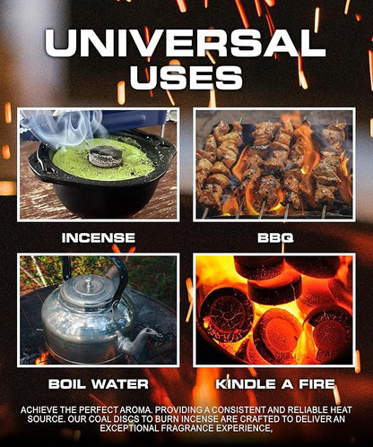 Hookah Coals Charcoal Tablets for Incense – Quick Light Coal Tablets – 33 mm Coal Rolls – Pack of 10 Coal Briquettes – Slow Burn - Instant Lighting Hookah Charcoal