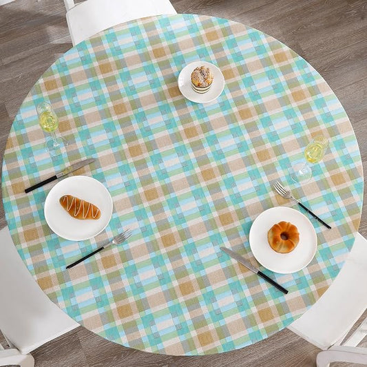 Walrus Round Vinyl Fitted Tablecloth with Flannel Backing Elastic Edge Design Table Cover Waterproof Oil-Proof PVC Table Cloth Stain-Resistant Best for 32"-36" Round