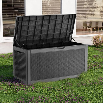 120 Gallon Resin Deck Box Outdoor Storage Box Waterproof for Patio Furniture,Outdoor Cushions,Garden Tools and Pool Supplies（Black）