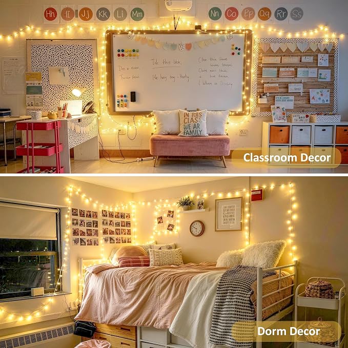 JMEXSUSS Remote Control String Lights Battery Operated Classroom Lights | Waterproof, 66ft 200 LED Warm White Christmas Lights Outdoor Indoor, Twinkle Classroom Dorm Lights for Bedroom Patio Decor