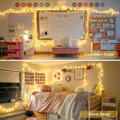 JMEXSUSS Remote Control String Lights Battery Operated Classroom Lights | Waterproof, 66ft 200 LED Warm White Christmas Lights Outdoor Indoor, Twinkle Classroom Dorm Lights for Bedroom Patio Decor