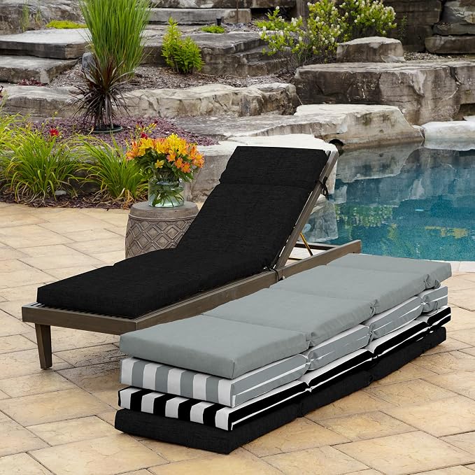 Arden Outdoor Chaise Cushion, 21 in x 72 in, Weather-Proof, Rain-Proof, Fade Resistant Patio Cushion for Chaise Lounger Black Leala | Lounge Cushion, Weather-Proof, Rain-Proof, Fade Resistant for Chaise Lounger, Mold and Mildew Resistant
