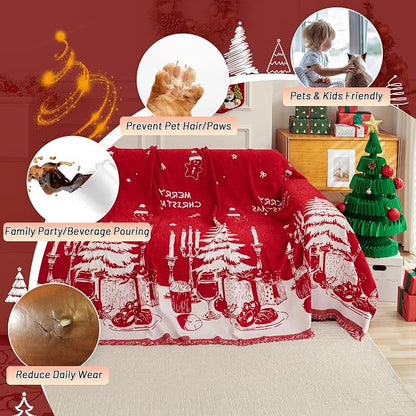 MYSKY HOME Christmas Couch Cover, Sofa Cover for 2 Cushion Couch, Non-Slip Soft Sofa Slipcover Protector, Sofa Covers Washable, Couch Covers for Sectional Sofa, Sofa Towel for Pet Cat Dog, 71" x 118"