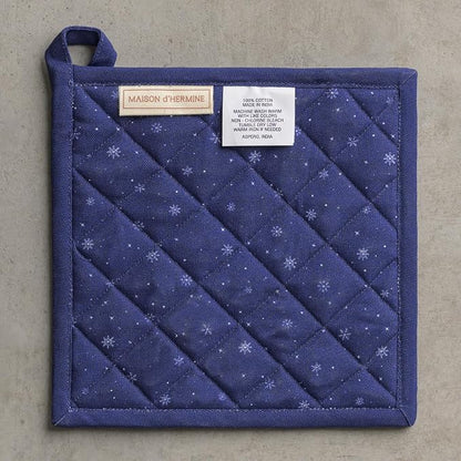 Maison d' Hermine Pot Holders 100% Cotton Potholders (8" x 8", Pack of 1) | Heat Resistant Hot Pads with Loop BBQ Cooking Kitchen Handling Hot Pans Thanksgiving Christmas - Christmas Market - Blue