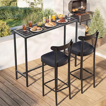 45" Outdoor Bar Height Table, Black Metal Frame with HDPE Top | Carbon steel frame, 400lbs Capacity. UV-Resistant, Easy Assembly, Adjustable Feet, for patio, hot tub, balcony, indoor