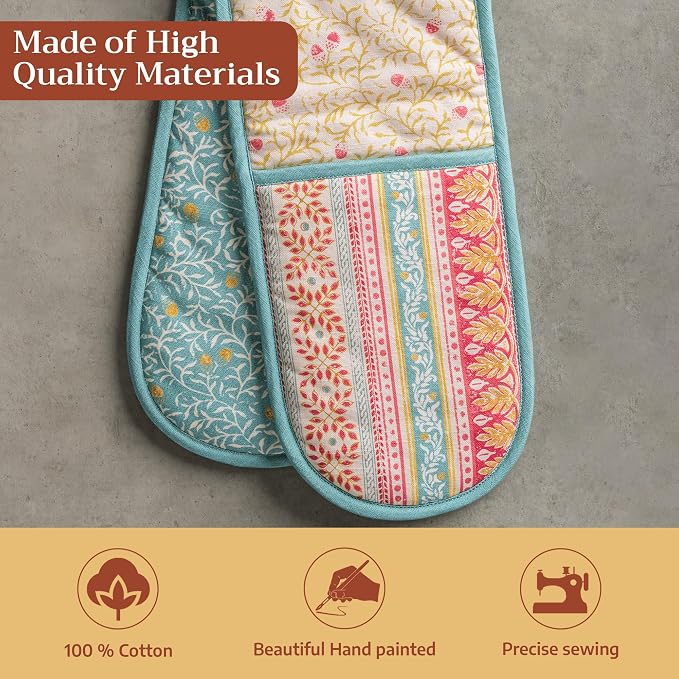 Maison d' Hermine Double Oven Mitts 100% Cotton Double Oven Glove (7"x35") | Heat Resistant BBQ Cooking Gloves with Loop Baking Kitchen Home Hotel Farmhouse Thanksgiving Christmas - Carpo