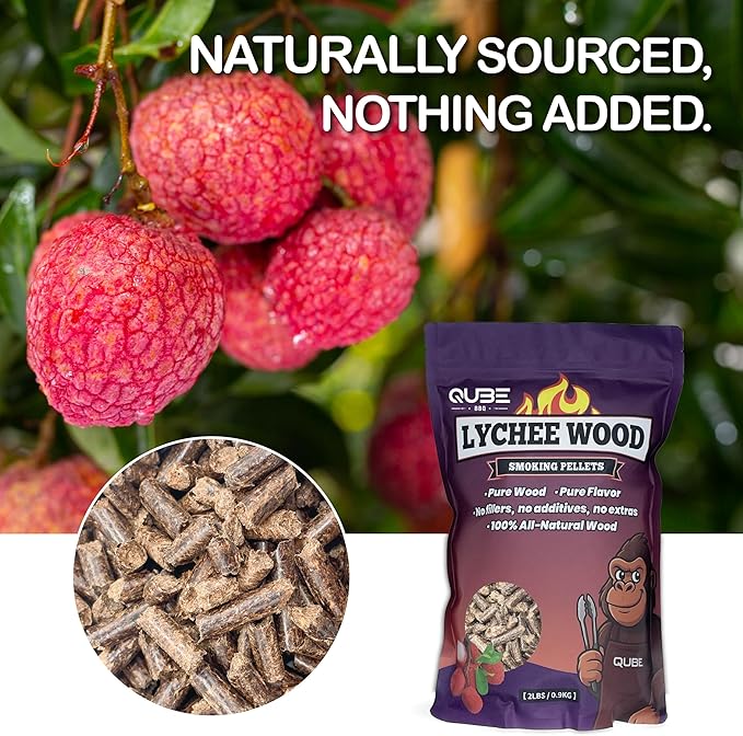 Taiwanese Lychee Wood Smoking Pellets | Light Floral Fruitwood Smoke | Use Less, Taste More | 100% Natural Hardwood for All Grills & Smokers | 2 lb Bag