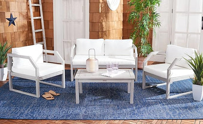 SAFAVIEH Outdoor Collection DREN Grey/Beige Cushion 4-Piece Conversation Patio Set