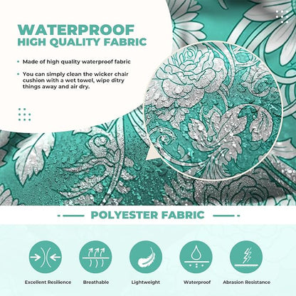 DANGHOOGY Wicker Chair Cushions, Waterproof Outdoor Loveseat Cushions for Patio Furniture, Tufted Wicker Furniture Cushions, 1 Loveseat and 2 U-Shaped Cushions (Cyan Rose)