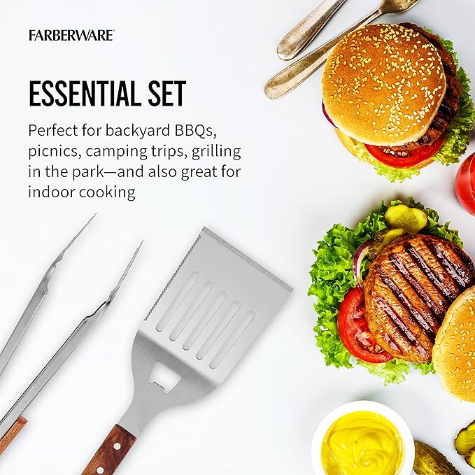 Farberware BBQ Wood Tools, Set of 2, Wood and Stainless Steel