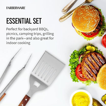 Farberware BBQ Wood Tools, Set of 2, Wood and Stainless Steel