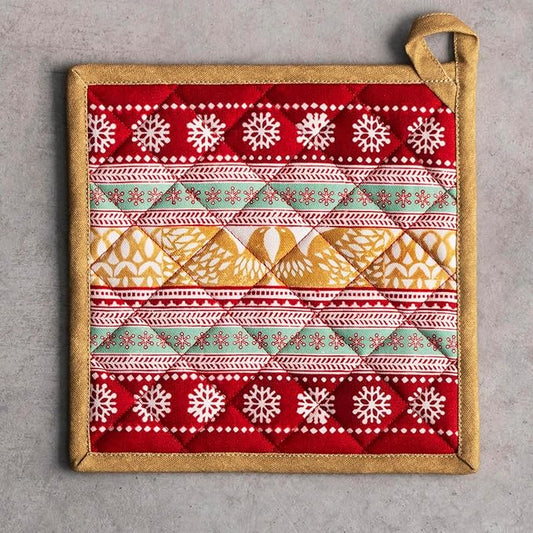 Maison d' Hermine Pot Holders Set 100% Cotton Heat Resistant Potholders 8" x 8" Hot Pads with Loop for Thanksgiving Christmas Decorations BBQ Cooking Baking Handling Hot Pans (Pack of 2, Sofia)